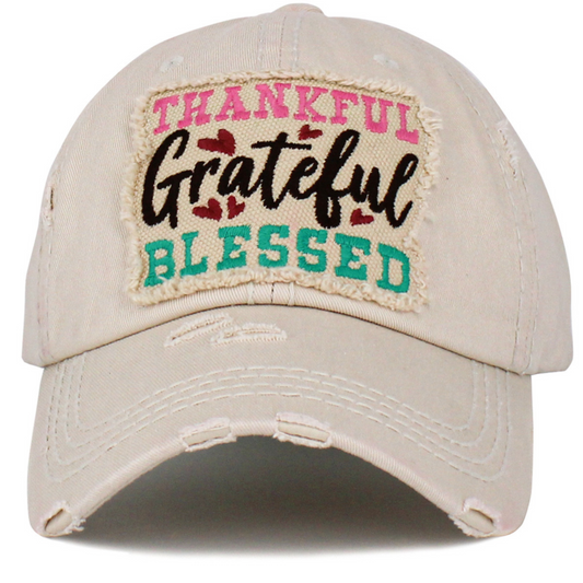 THANKFUL, GRATEFUL, BLESSED DISTRESSED HAT
